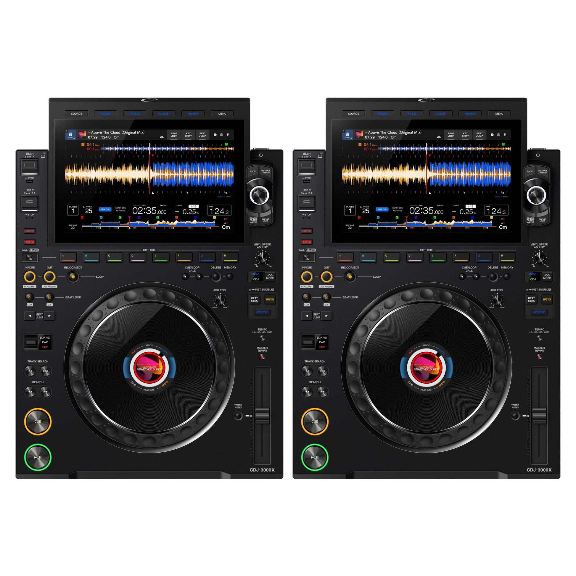 Front view of AlphaTheta CDJ-3000X Pair on white background