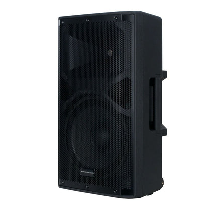 Angled front view of American Audio APX12 GO BT 12" 2-Way Powered Speaker on white background