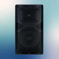 Front view of American Audio APX12 GO BT 12" 2-Way Powered Speaker on blue background