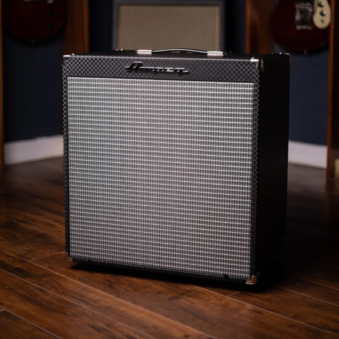 Angled view of Ampeg Rocket Bass RB-115 Bass Combo Amp in studio