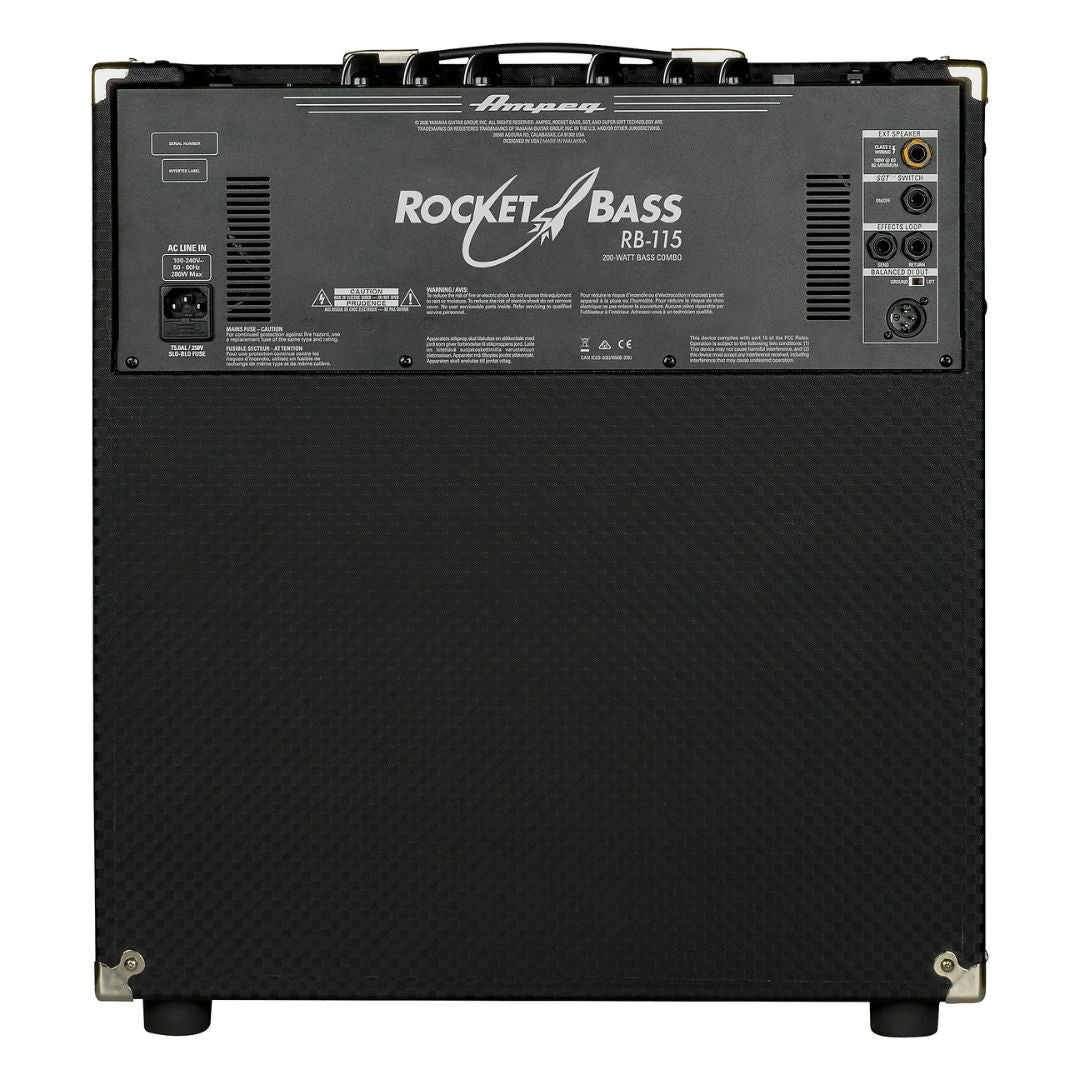 Rear view of Ampeg Rocket Bass RB-115 Bass Combo Amp on white background