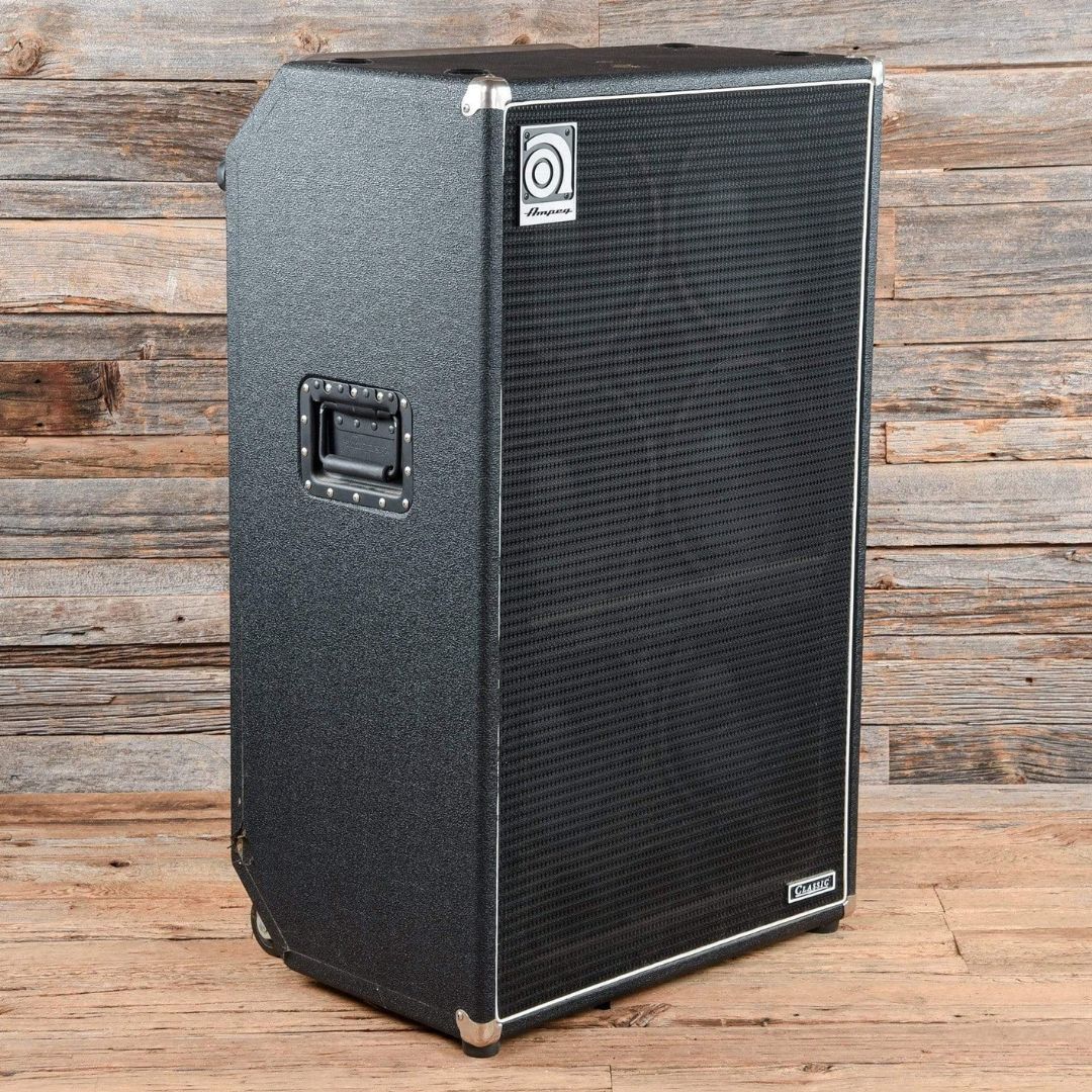 Angled front view of Ampeg SVT-610HLF 6x10" 600W Bass Cabinet in wooden room