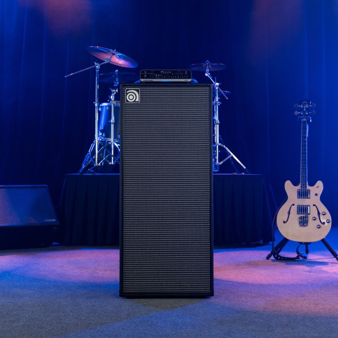 Front view of Ampeg VB-88 Venture 8x8" 800W Bass Cabinet on stage