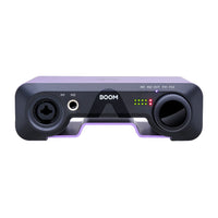 Audio interface with 'BOOM' branding on a white background