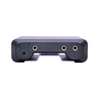 Black and purple electronic device with multiple ports on a white background