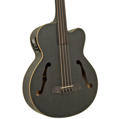 Close up view of Aria FEB-F2M/FL Fretless Bass Stained Black on white background