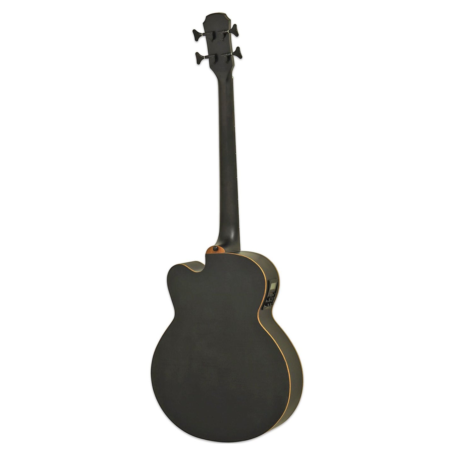 Rear view of Aria FEB-F2M/FL Fretless Bass Stained Black on white background