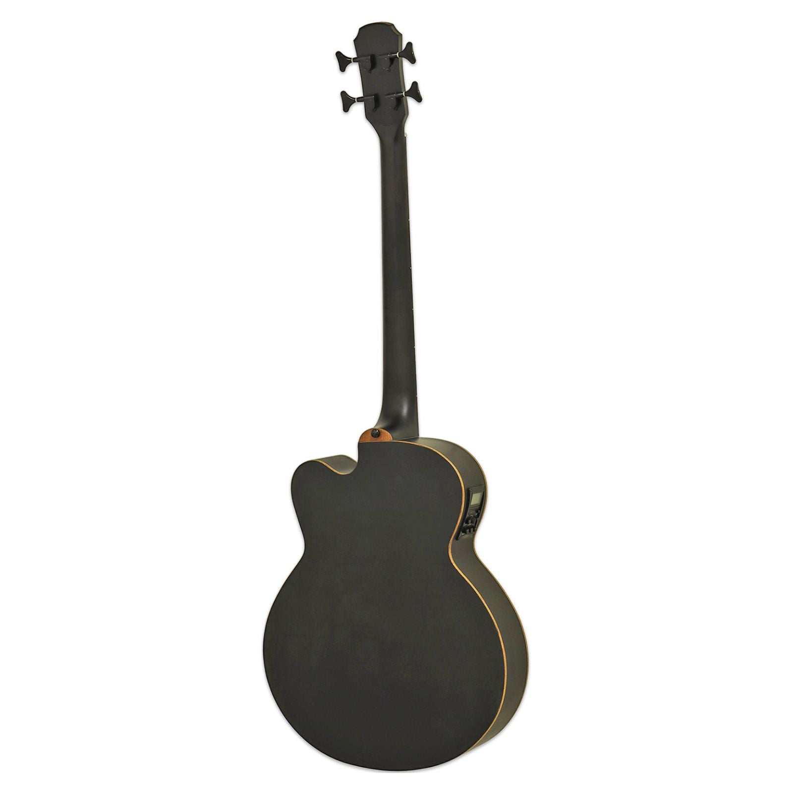 Rear view of Aria FEB-F2M/FL Fretless Bass Stained Black on white background