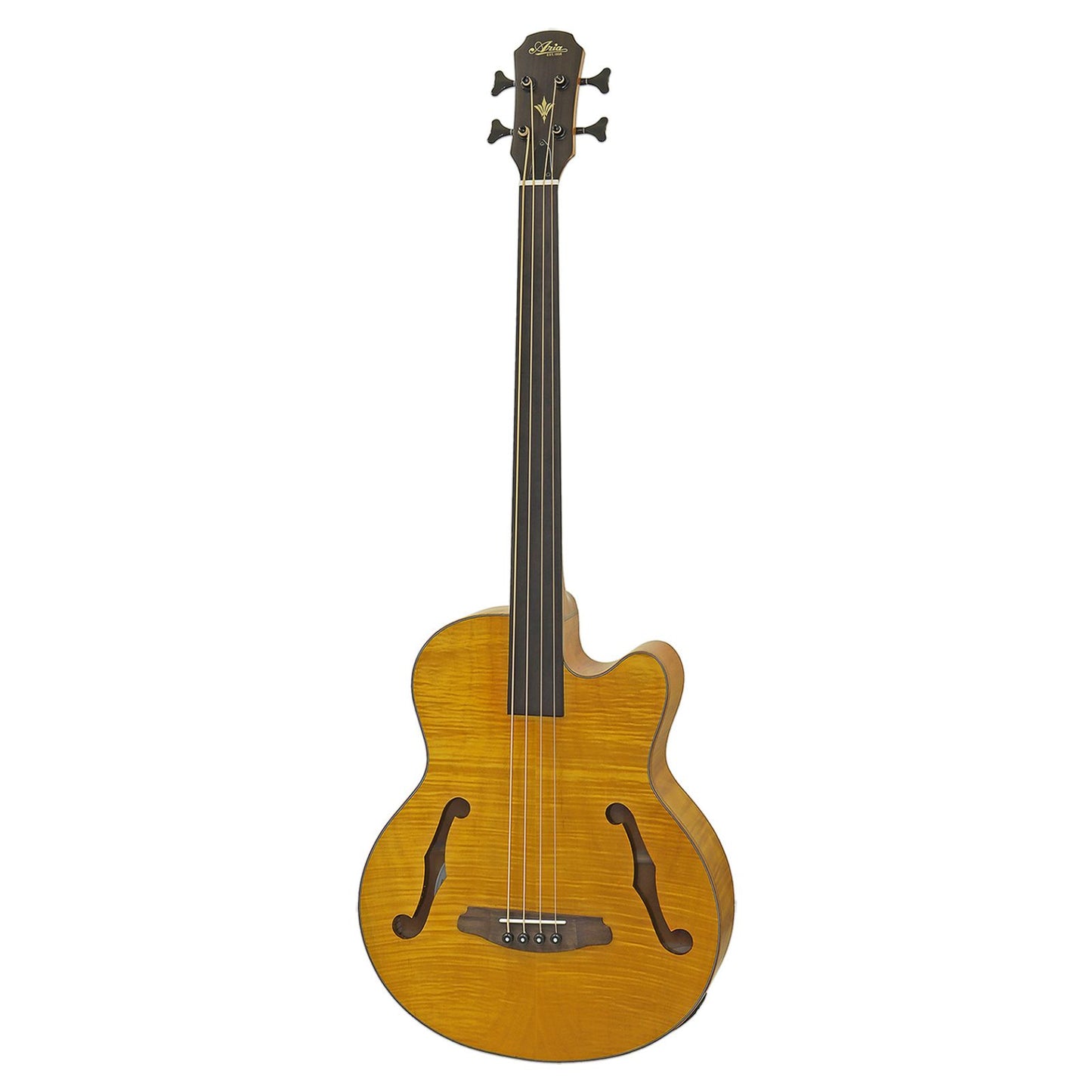 Front view of Aria FEB-F2M/FL Fretless Bass Stained Brown on white background
