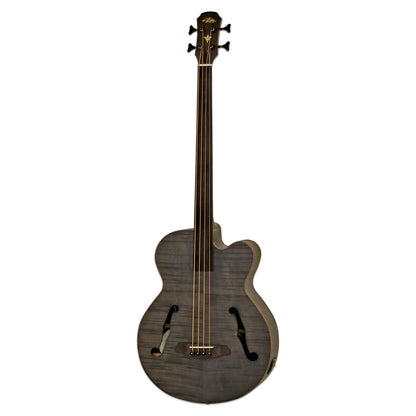 Front view of Aria FEB F2/FL Fretless Bass Stained Black on white background