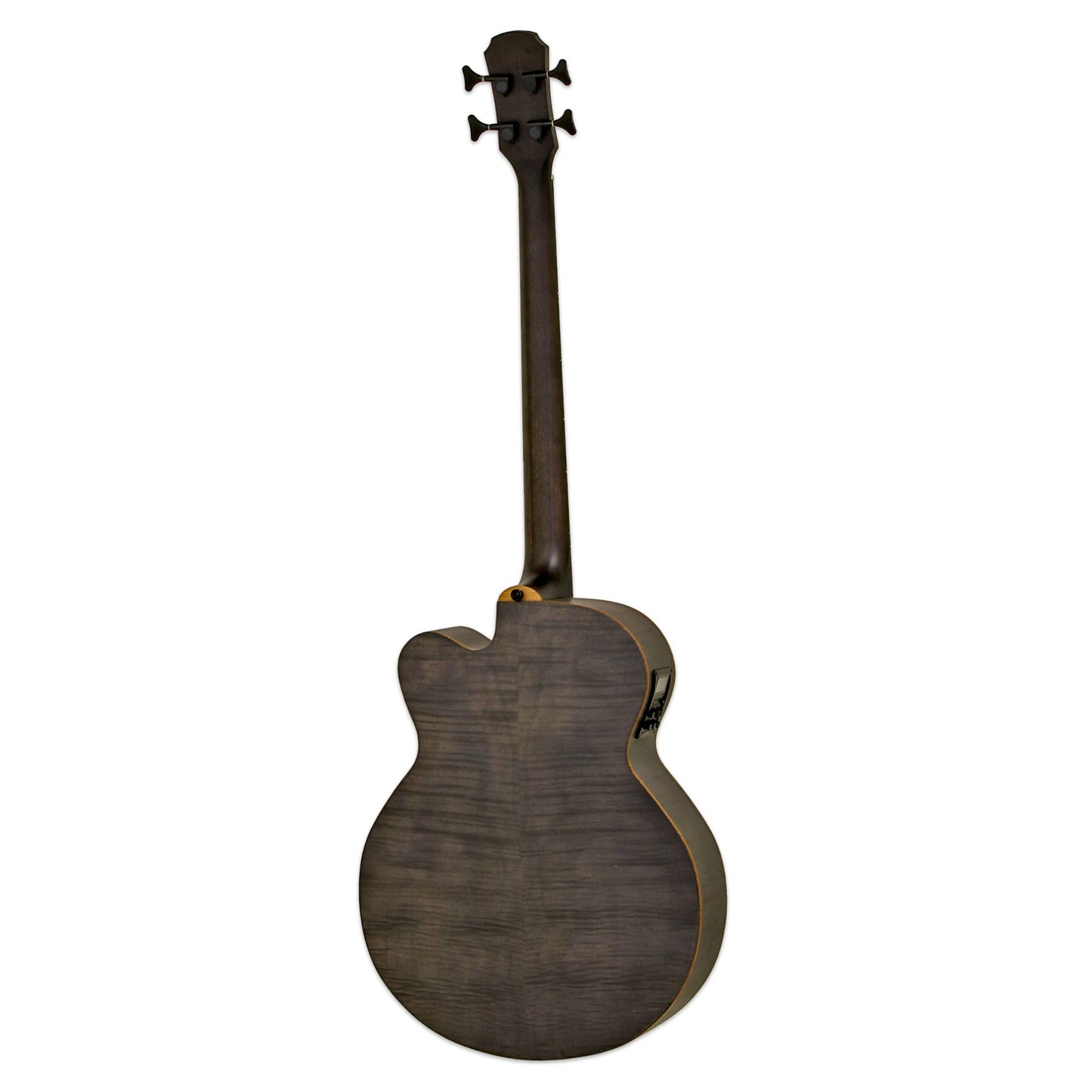 Rear view of Aria FEB F2/FL Fretless Bass Stained Black on white background