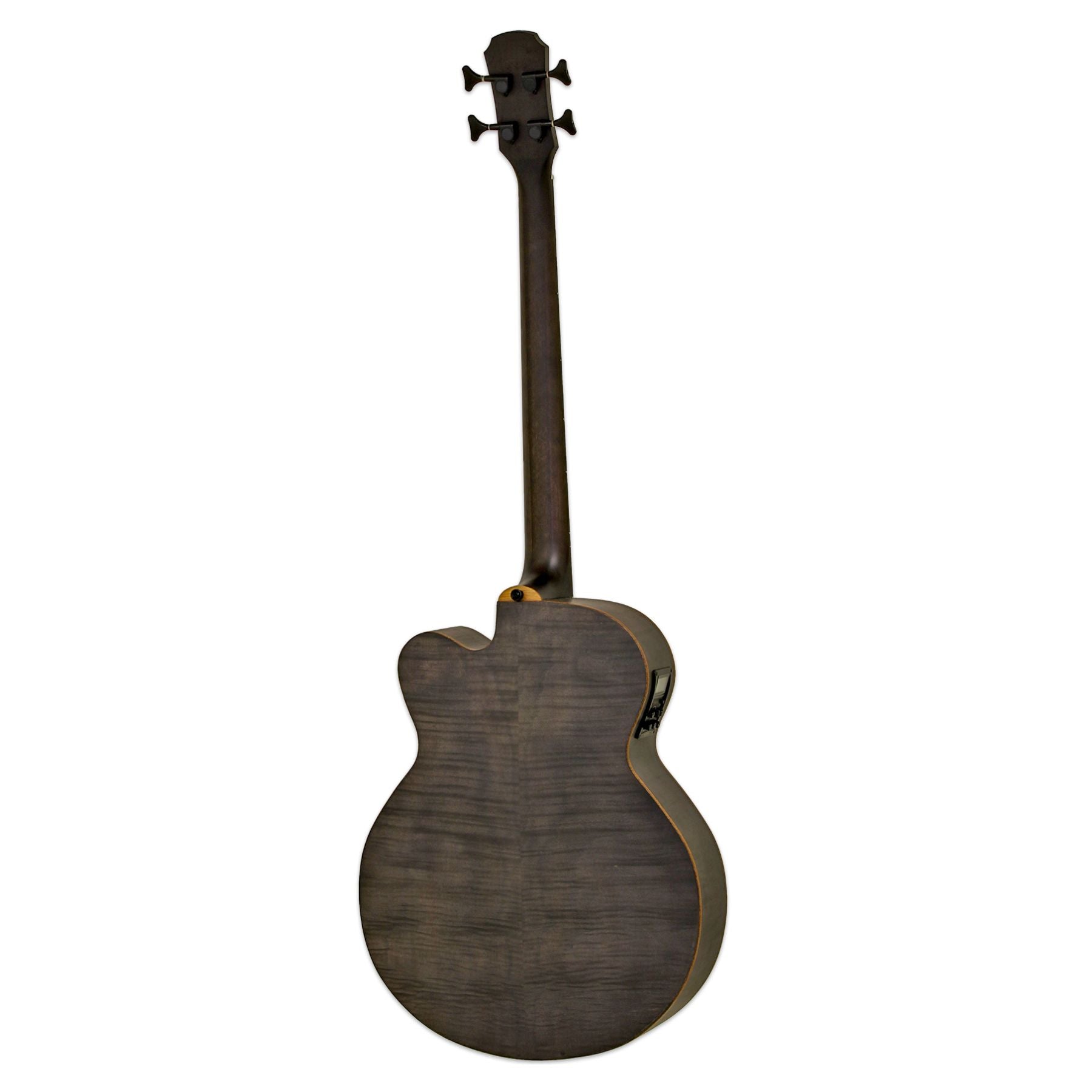Rear view of Aria FEB F2/FL Fretless Bass Stained Black on white background