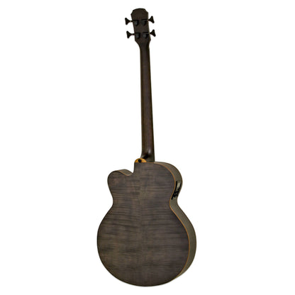 Rear view of Aria FEB F2/FL Fretless Bass Stained Black on white background