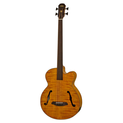 Front view of Aria FEB F2/FL Fretless Bass Stained Brown on white background