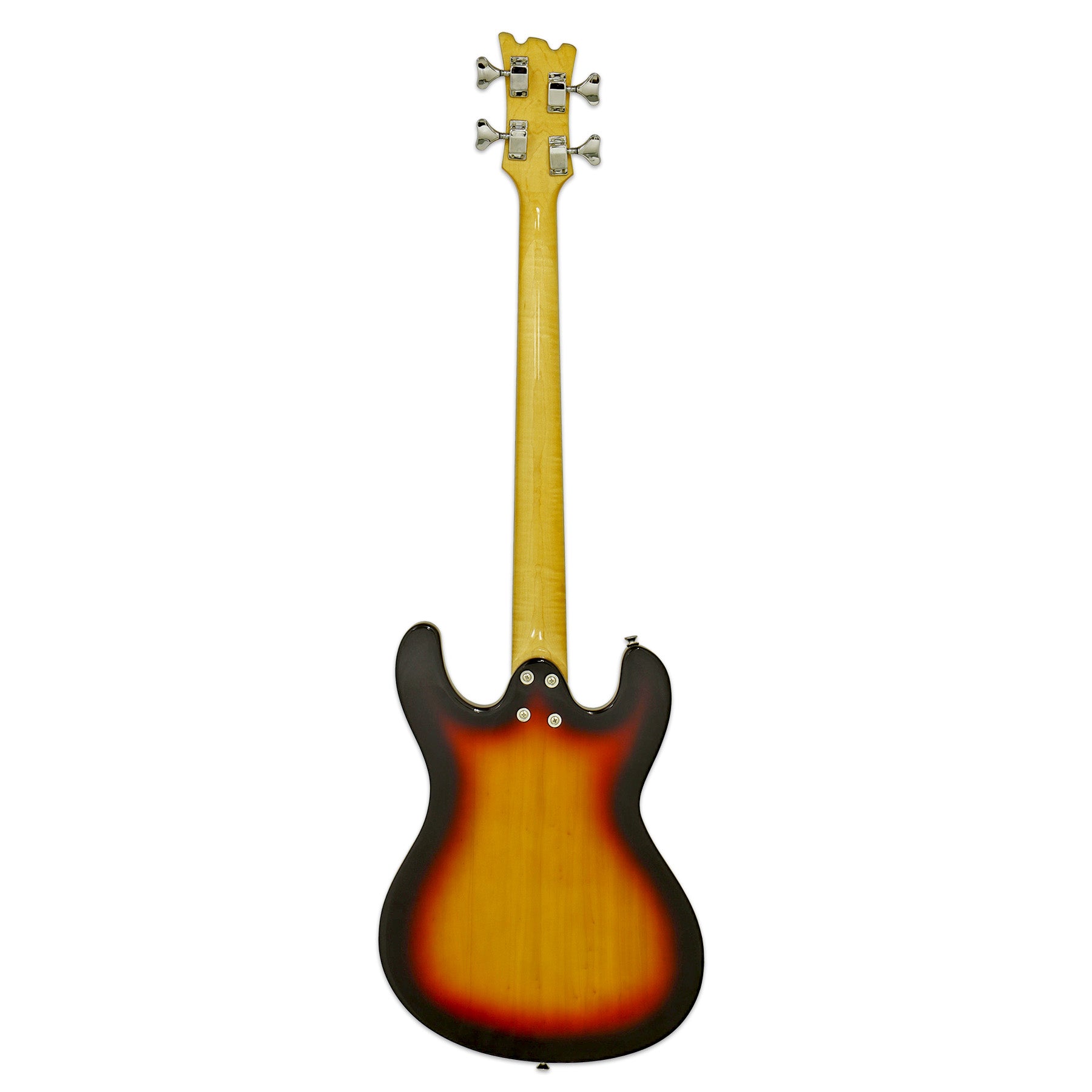 Rear view of Aria Pro II DMB 206 Electric Bass Guitar 3-Tone Sunburst on white background