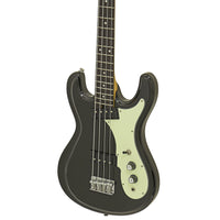 Close up angled view of Aria Pro II DMB 206 Electric Bass Guitar Black on white background