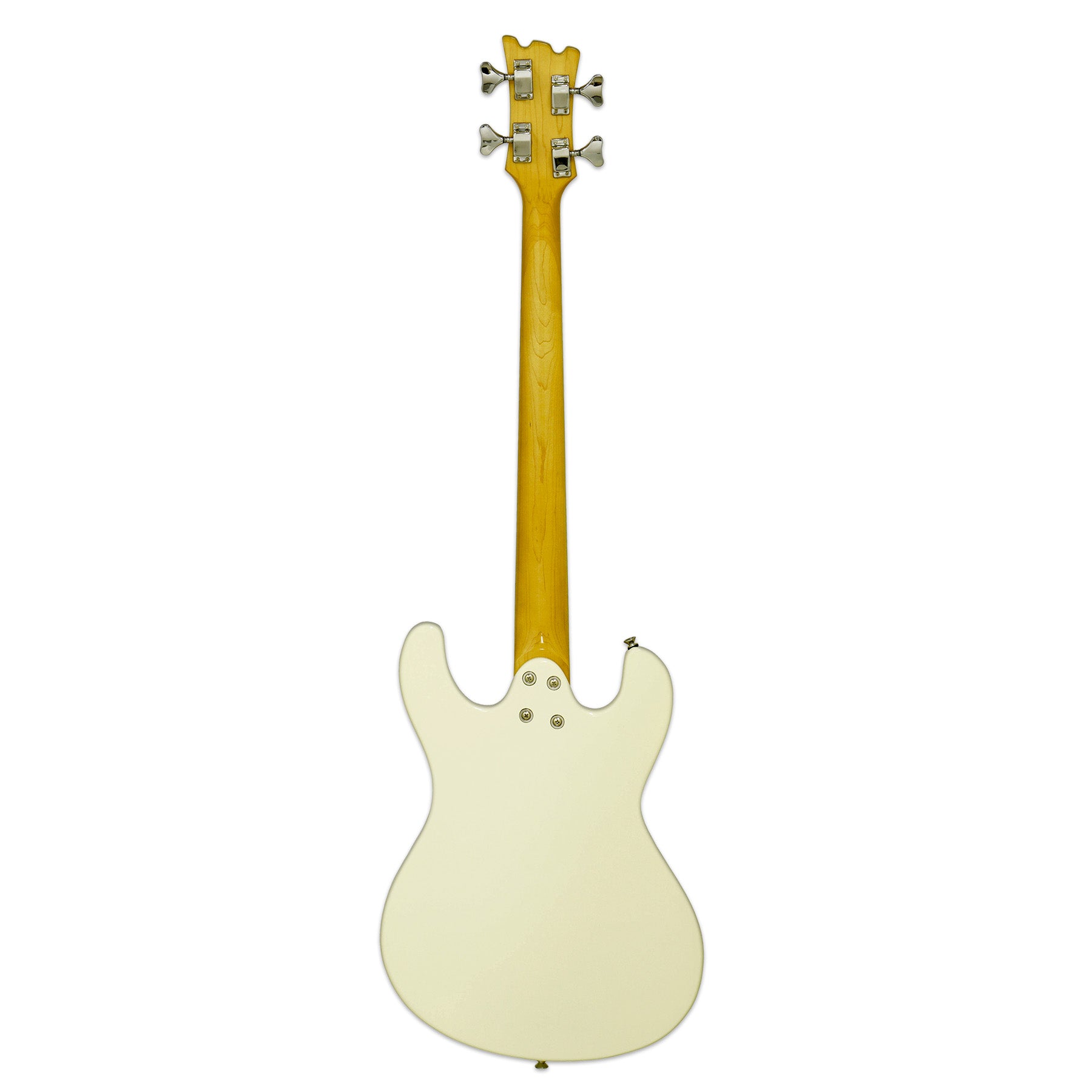 Rear view of Aria Pro II DMB 206 Electric Bass Guitar Vintage White on white background