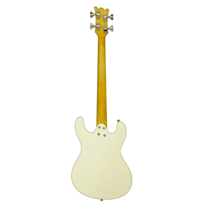 Rear view of Aria Pro II DMB 206 Electric Bass Guitar Vintage White on white background