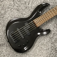 Angled close up front view of Aria Pro II IGB-STD/5 Black 5-String Electric Bass on grey rug