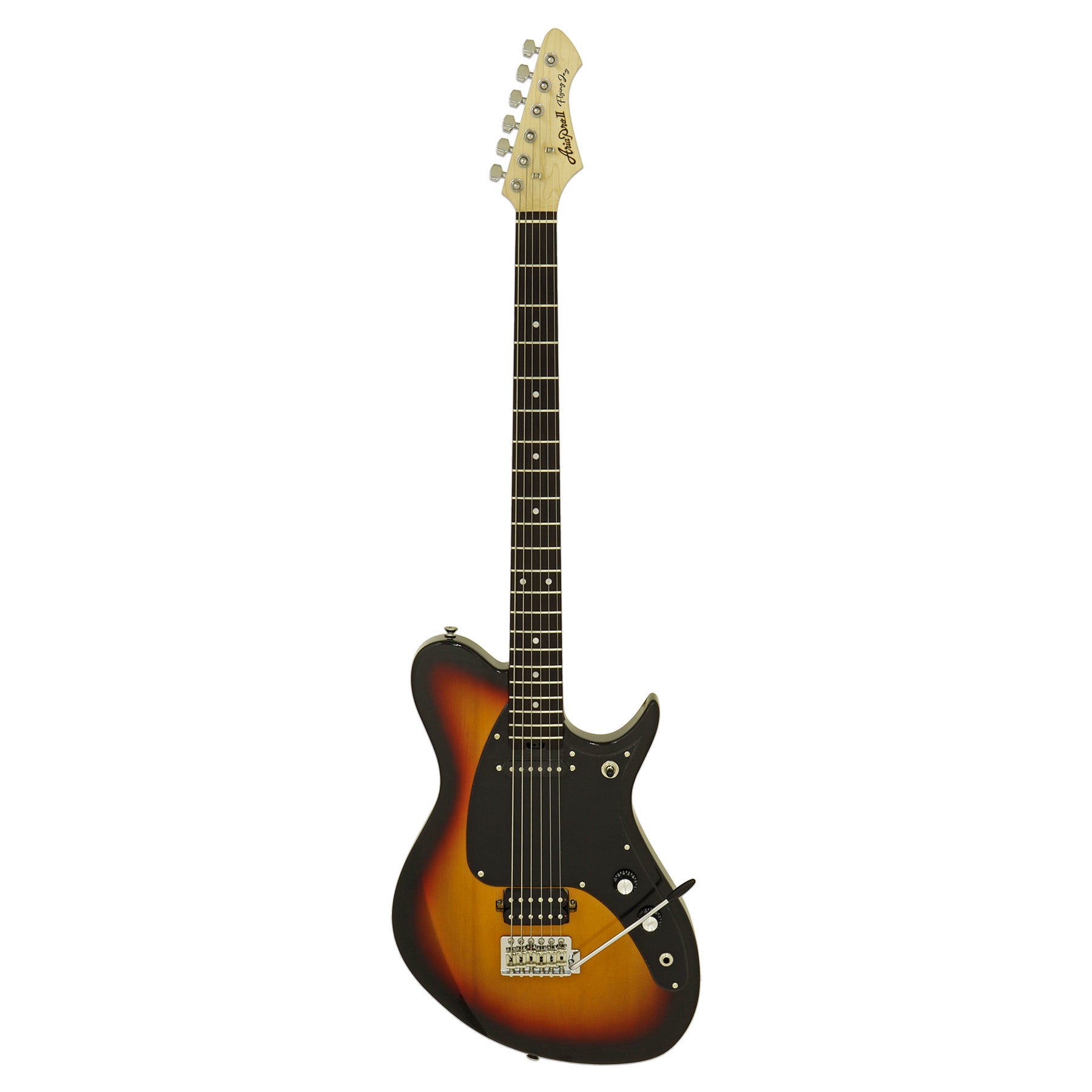 Front view of Aria Pro II J-B’tone Electric Baritone Guitar 3-Tone Sunburst on white background