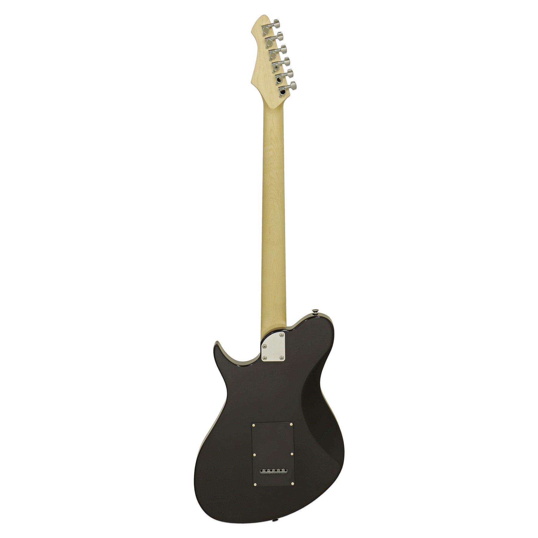 Rear view of Aria Pro II J-B’tone Electric Baritone Guitar Black on white background