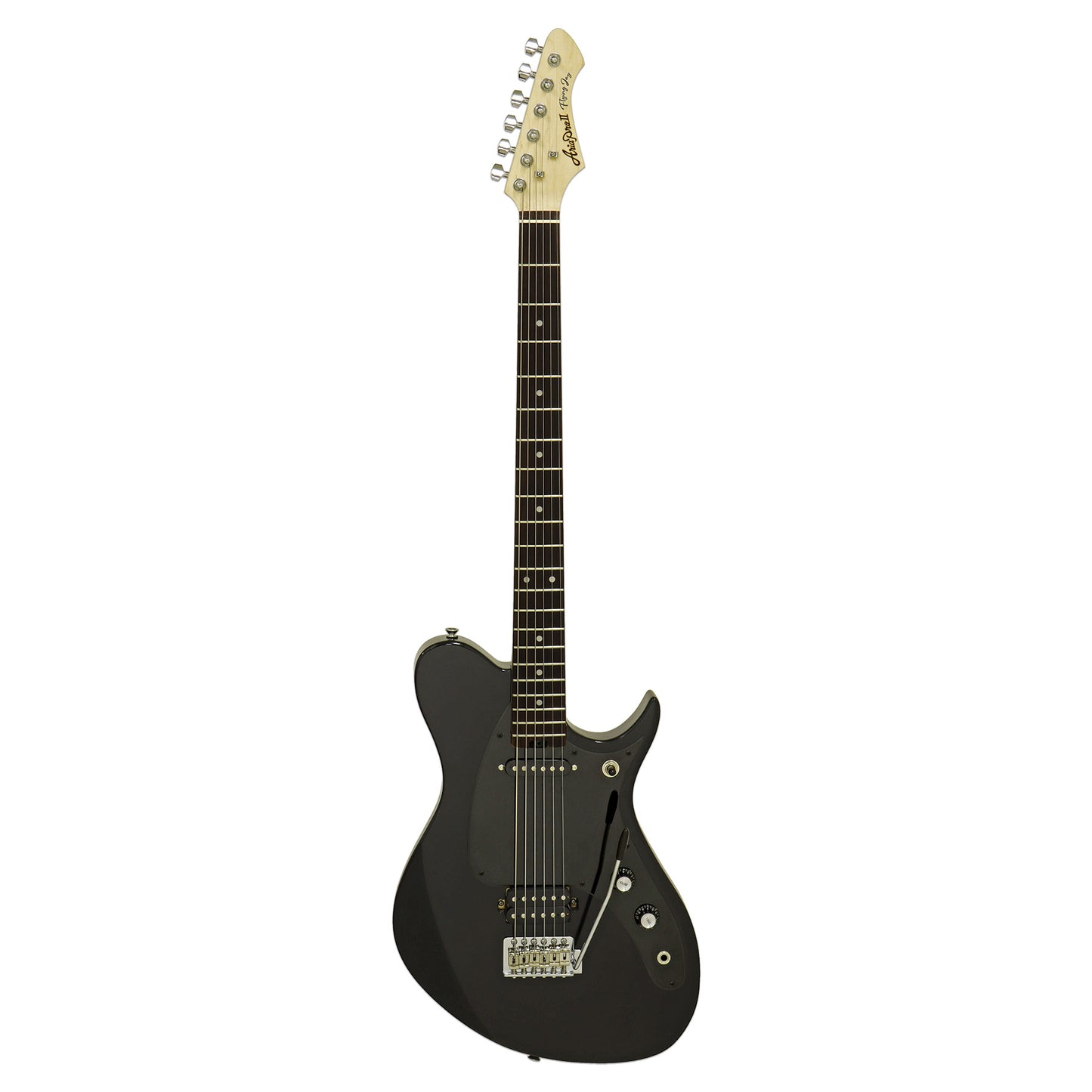 Front view of Aria Pro II J-B’tone Electric Baritone Guitar Black on white background