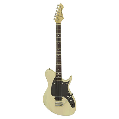 Front view of Aria Pro II J-B’tone Electric Baritone Guitar See-Through Vintage White on white background