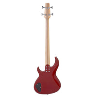 Rear view of Aria Pro II SB ONE Electric Bass Guitar Candy Apple Red on white background