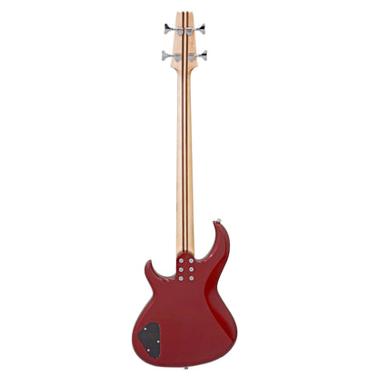 Rear view of Aria Pro II SB ONE Electric Bass Guitar Candy Apple Red on white background
