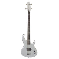 Front view of Aria Pro II SB ONE Electric Bass Guitar Silver on white background