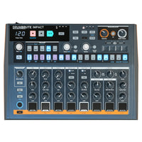 Front view of Arturia DrumBrute Impact Analog Drum Machine on white background