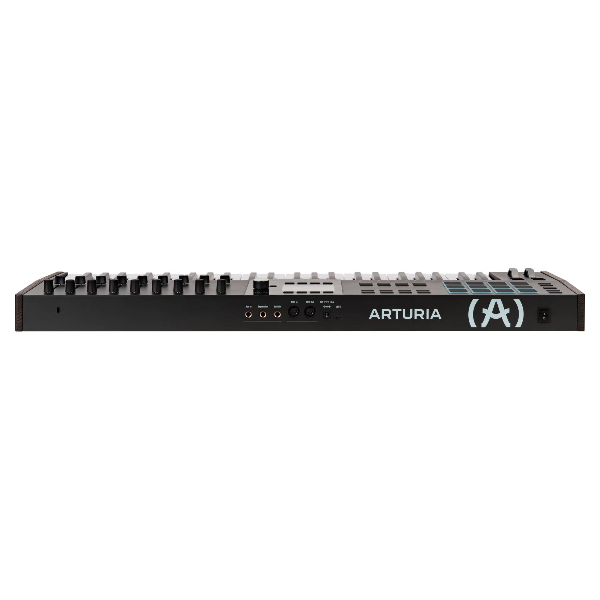 Top ports view of Arturia KeyLab 49 mk3 MIDI Controller Black on white background