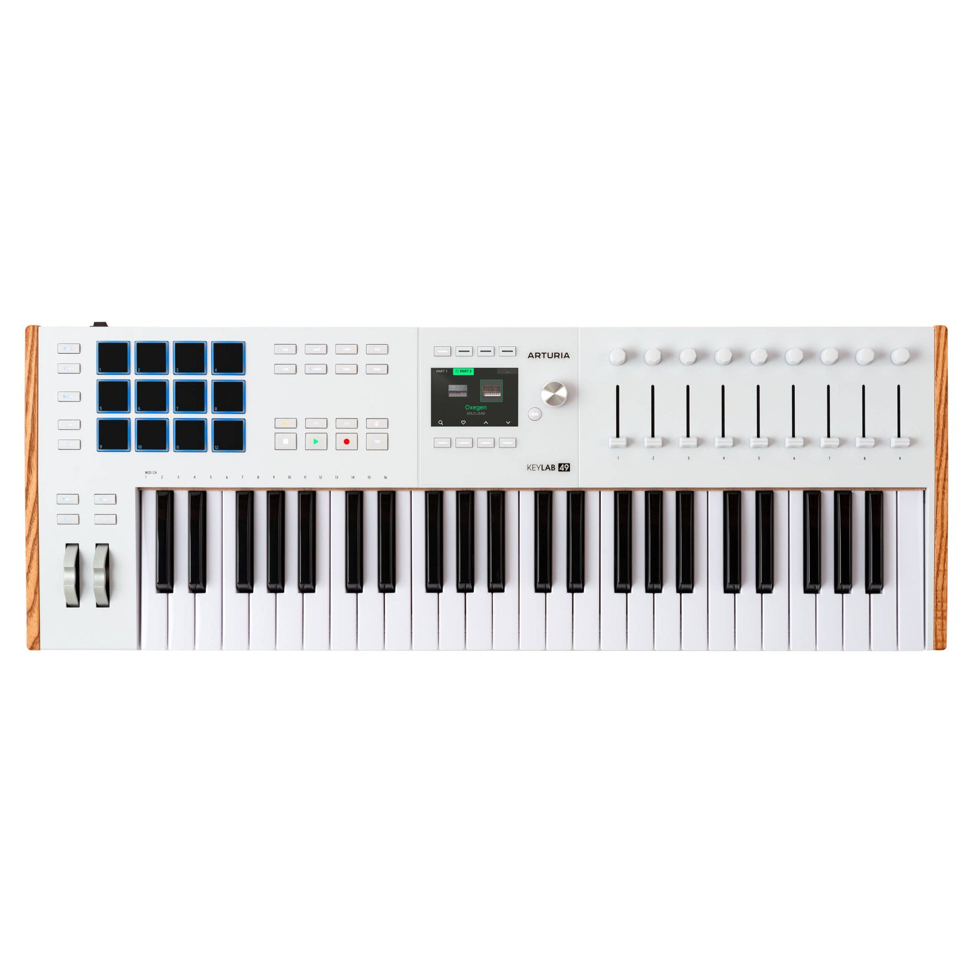 Front view of Arturia KeyLab 49 mk3 MIDI Controller White on white background