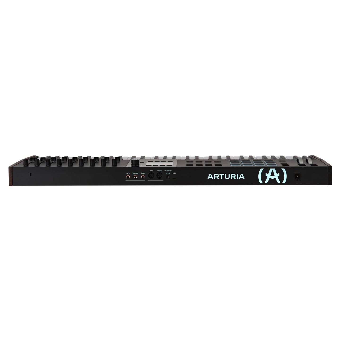 Top ports view of Arturia KeyLab 61 mk3 MIDI Controller Black on white background