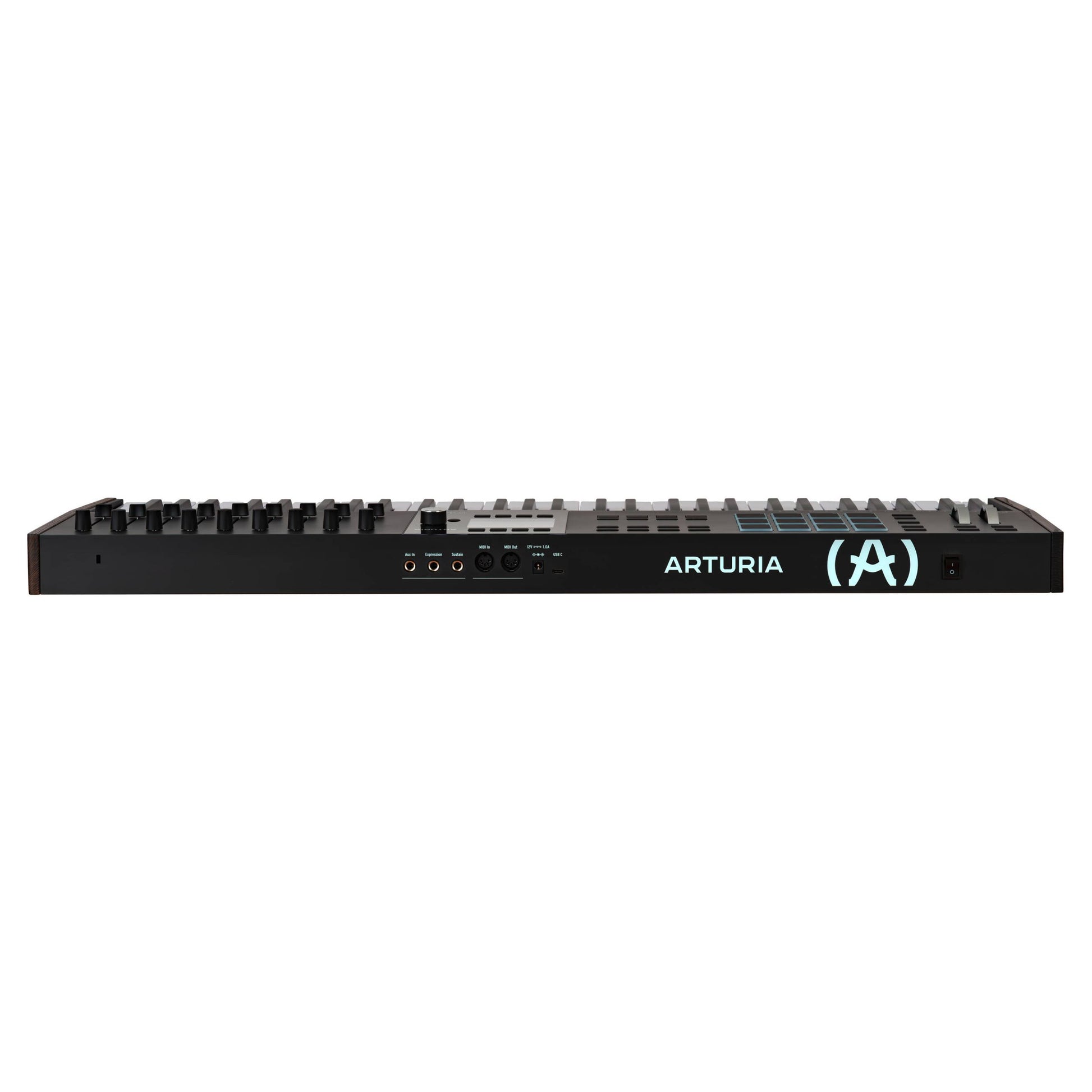 Top ports view of Arturia KeyLab 61 mk3 MIDI Controller Black on white background