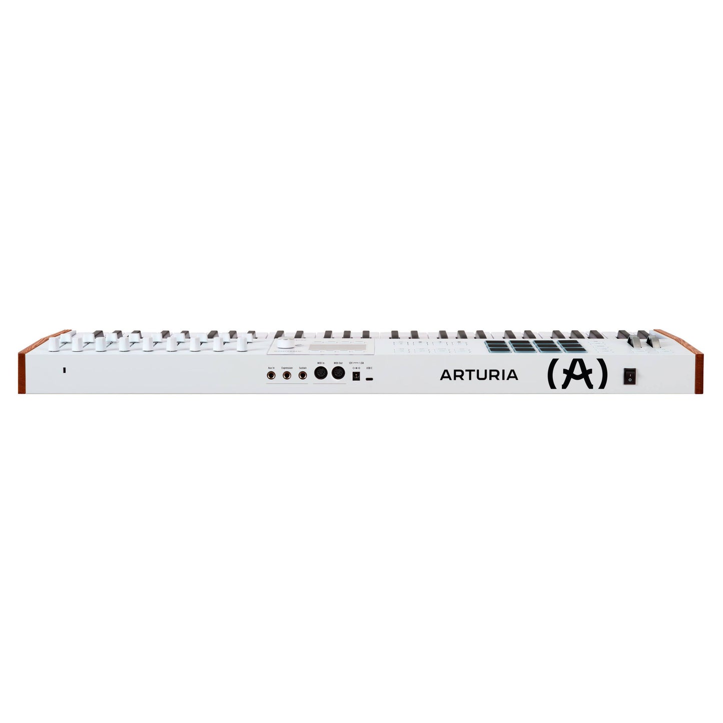 Top ports view of Arturia KeyLab 61 mk3 MIDI Controller White on white background