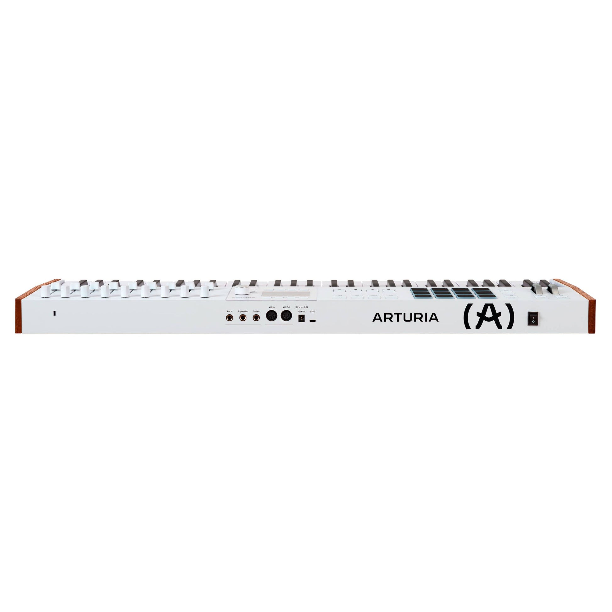 Top ports view of Arturia KeyLab 61 mk3 MIDI Controller White on white background