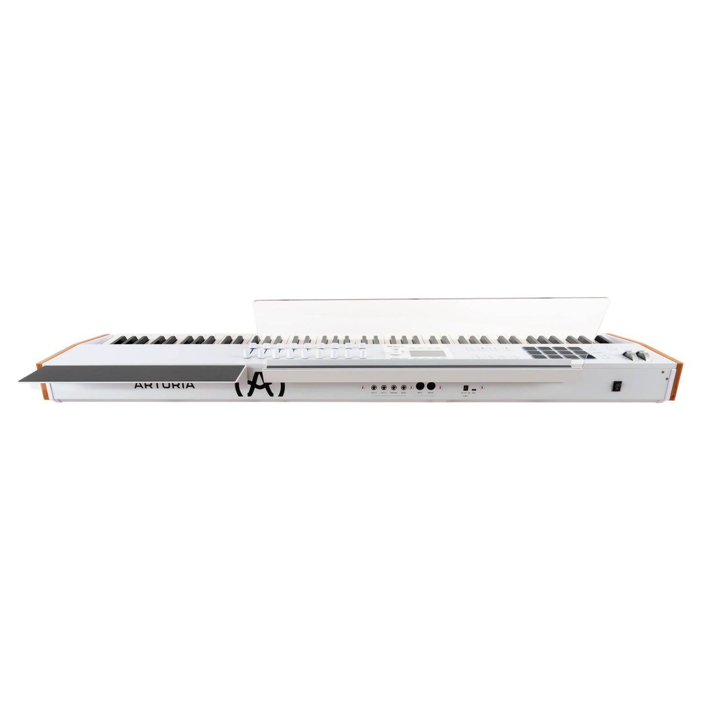Rear ports view of Arturia KeyLab 88 mk3 MIDI Controller White on white background