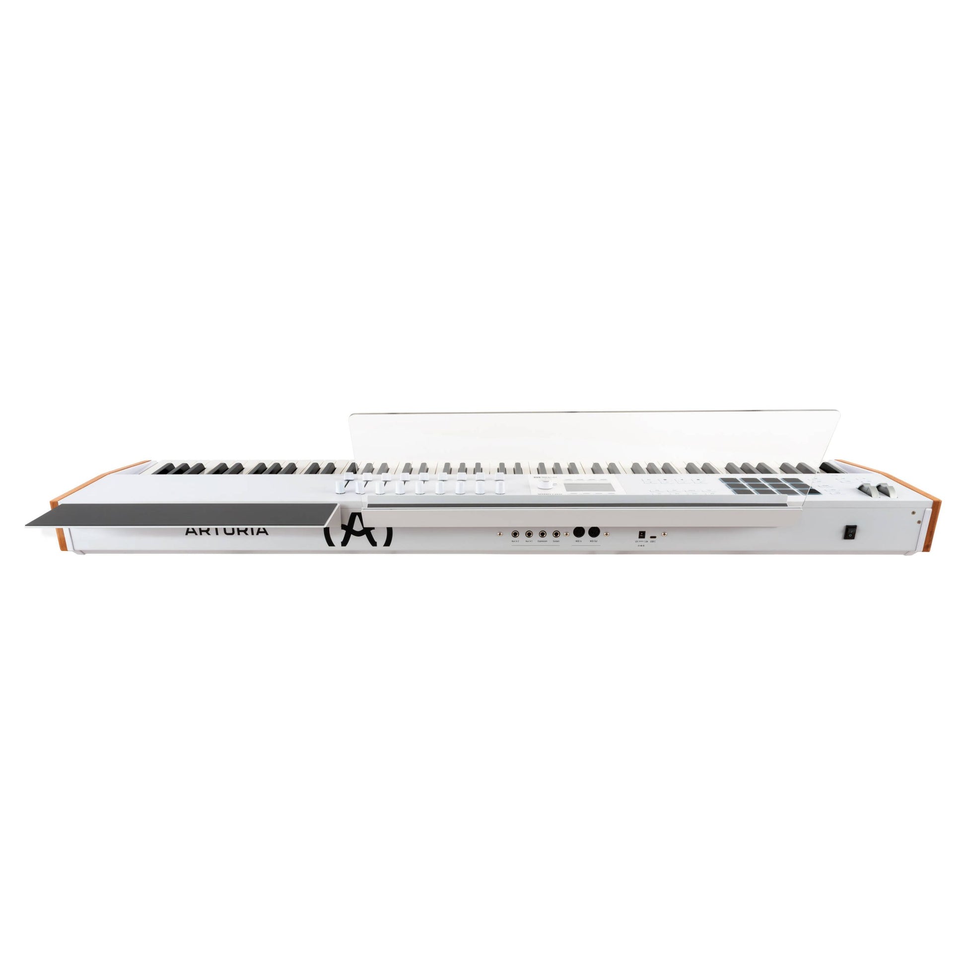Rear ports view of Arturia KeyLab 88 mk3 MIDI Controller White on white background