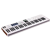 Angled view of Arturia KeyLab Essential 61 mk3 MIDI Controller on white background