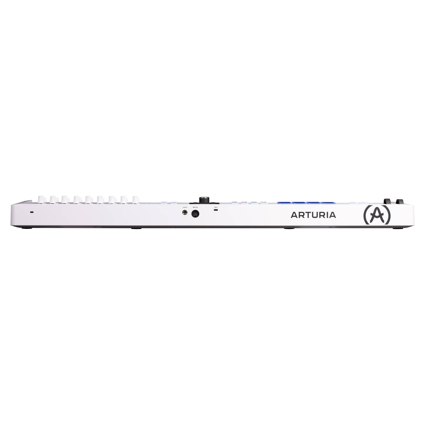 Top ports view of Arturia KeyLab Essential 61 mk3 MIDI Controller on white background