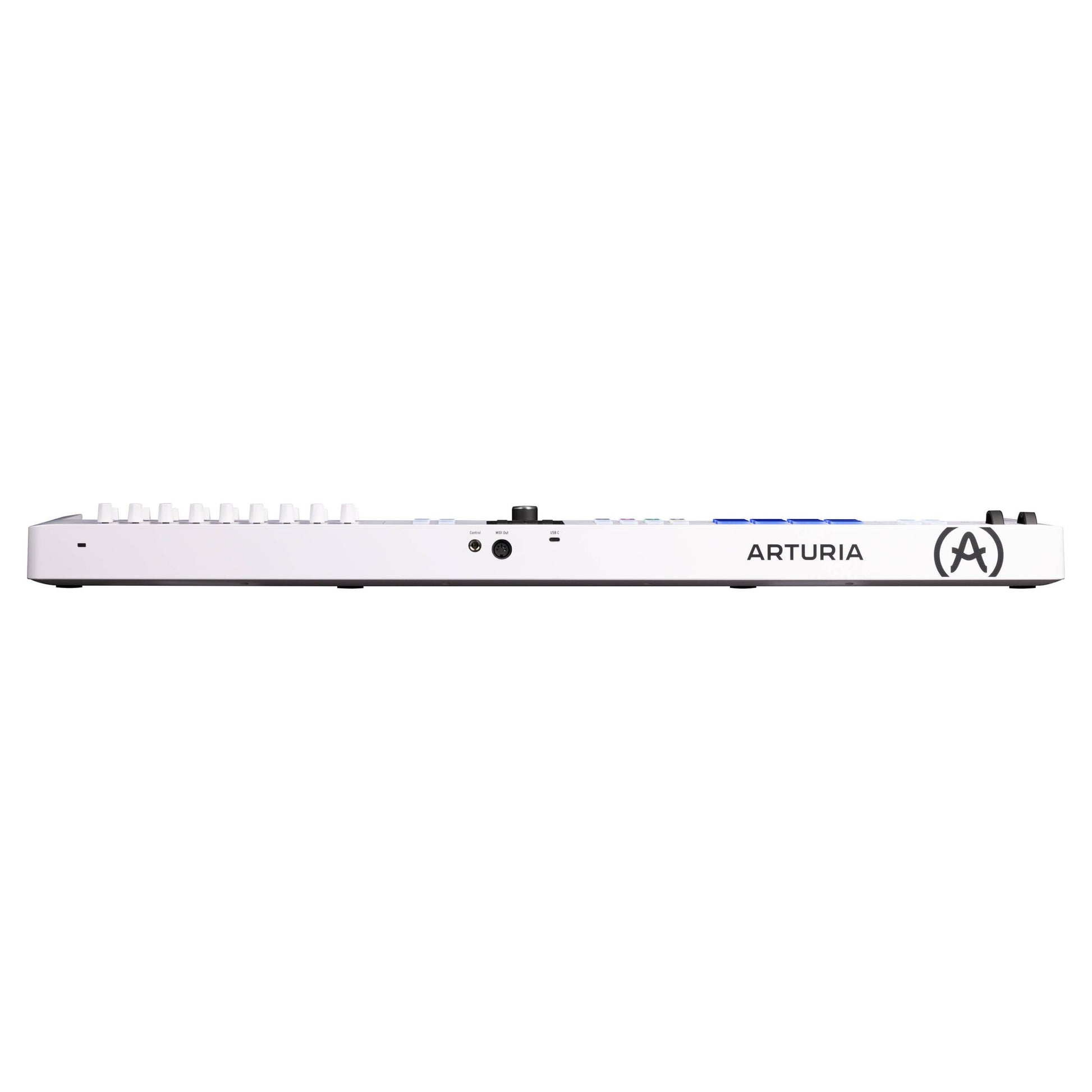 Top ports view of Arturia KeyLab Essential 61 mk3 MIDI Controller on white background