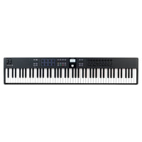 Front view of Arturia KeyLab Essential 88 mk3 MIDI Controller Black on white background