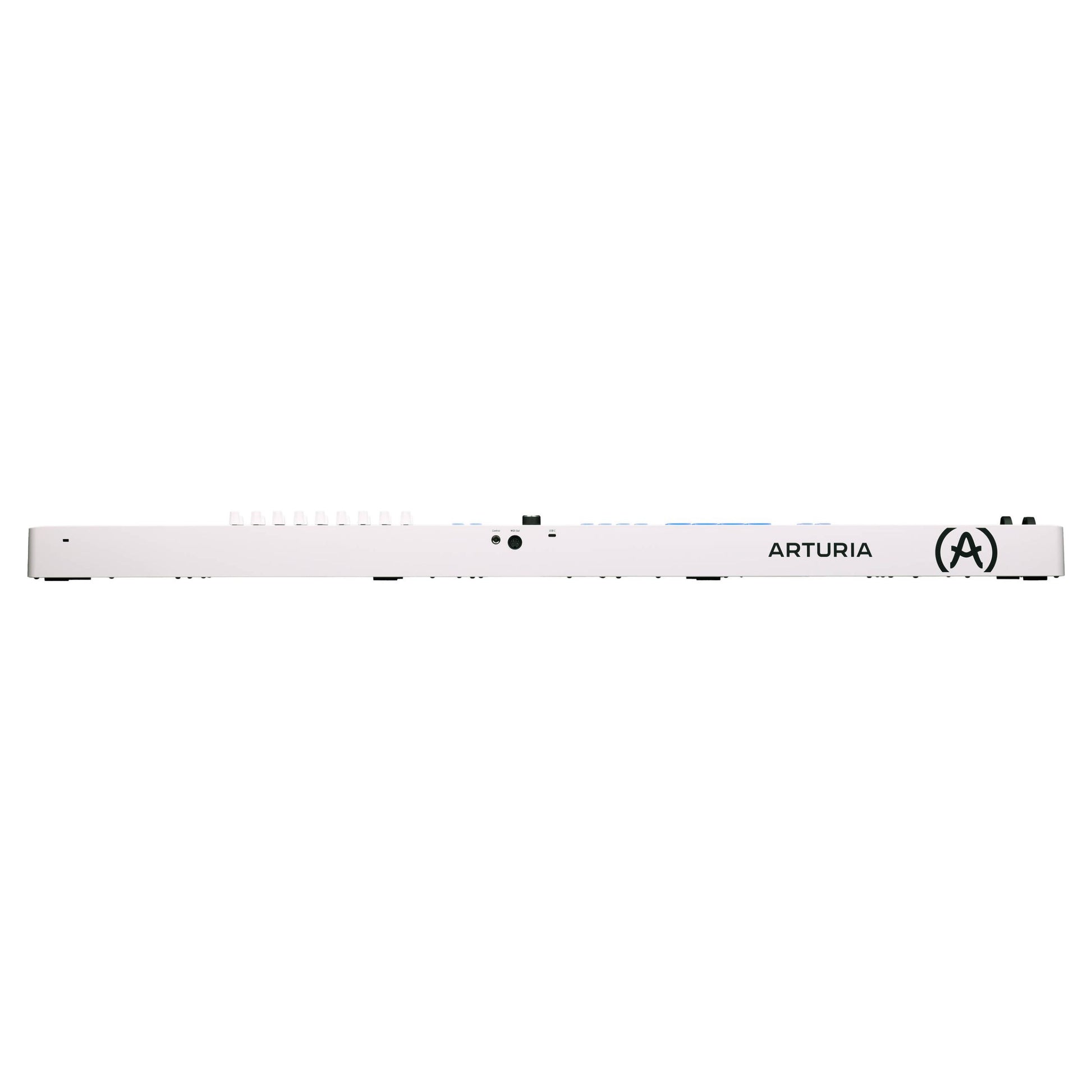 Top ports view of Arturia KeyLab Essential 88 mk3 MIDI Controller White on white background