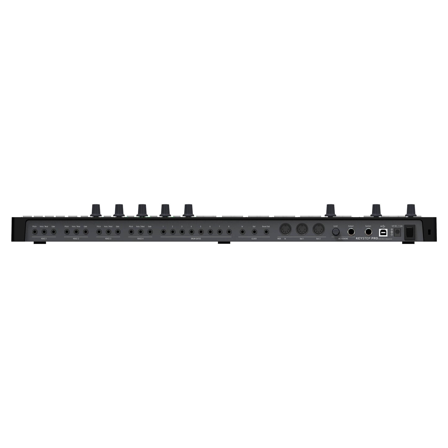 Top ports view of Arturia KeyStep Pro MIDI Controller & Sequencer Black on white background
