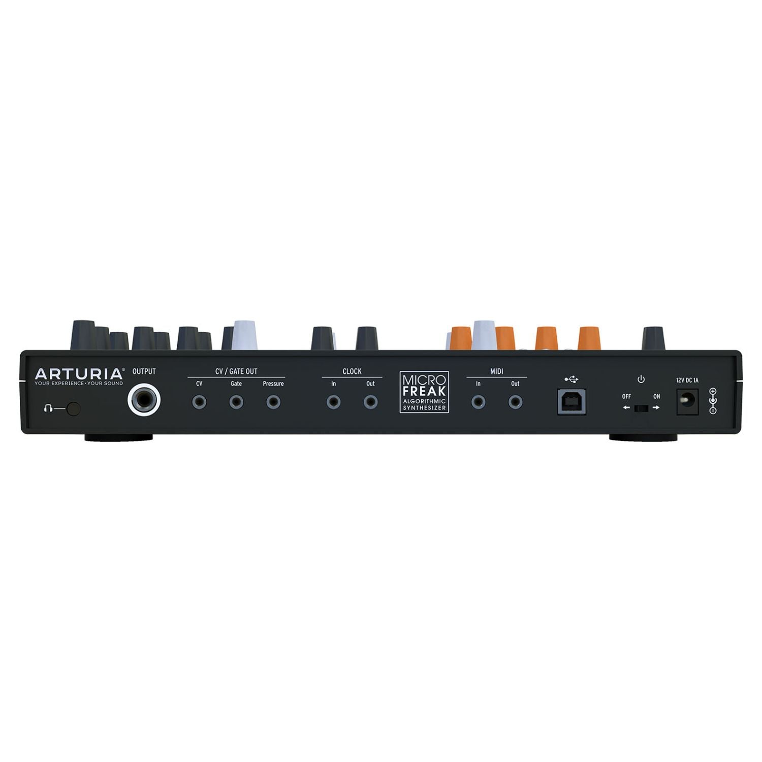 Top ports view of Arturia MicroFreak Hybrid Synthesizer on white background