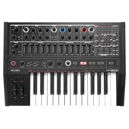 Front view of Arturia MiniBrute 2 Noir Analog Synthesizer on white background