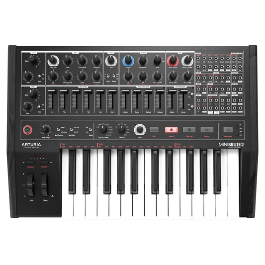 Front view of Arturia MiniBrute 2 Noir Analog Synthesizer on white background