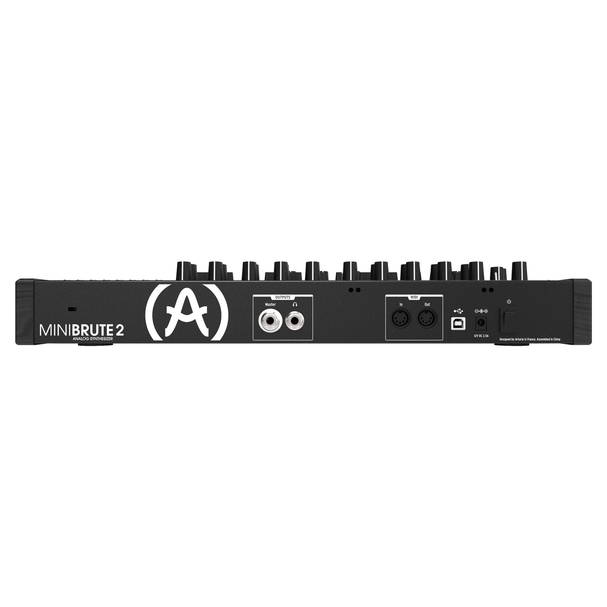 Top jacks view of Arturia MiniBrute 2 Noir Analog Synthesizer on white background