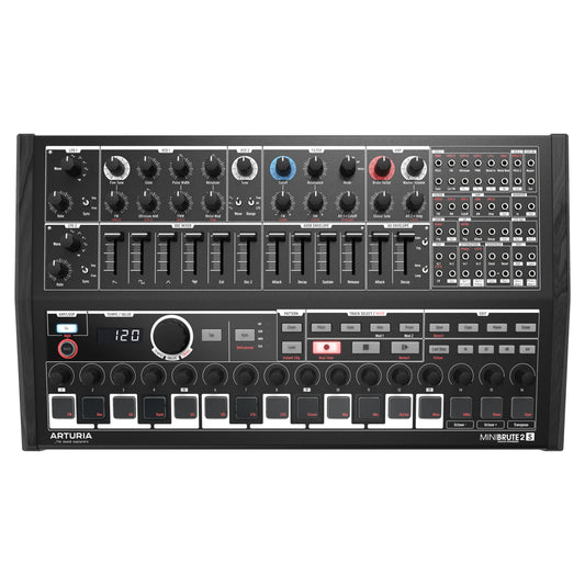 Front view of Arturia MiniBrute 2S Noir Analog Synthesizer on white background